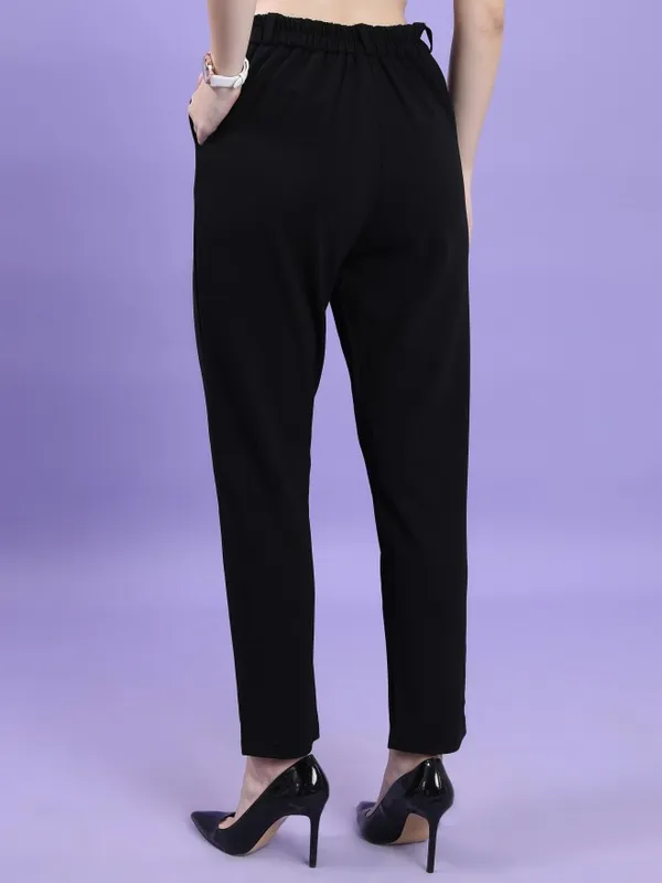  Tokyo Talkies Women Black Solid Slim Fit Casual Trousers