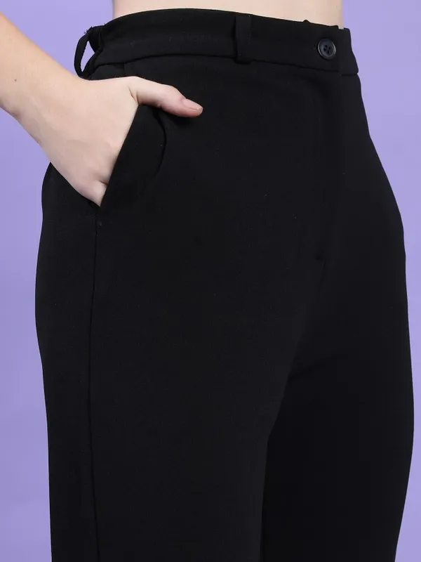  Tokyo Talkies Women Black Solid Slim Fit Casual Trousers