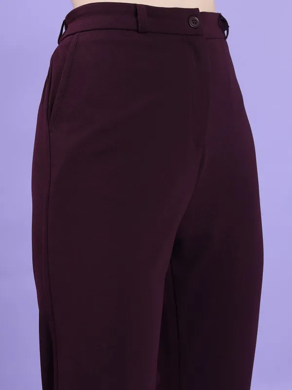 Tokyo Talkies Women Purple Solid Slim Fit Casual Trouser