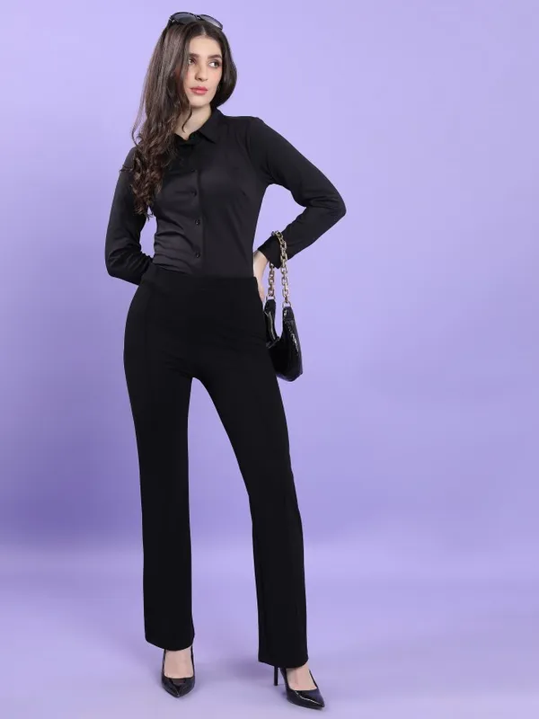 Solid Bootcut Casual Trouser