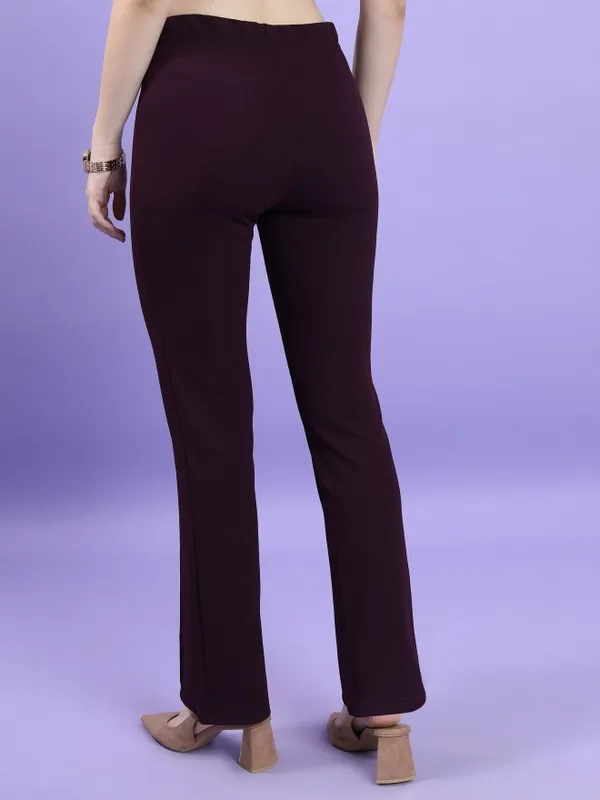 Tokyo Talkies Women Purple Solid Bootcut Casual Trouser