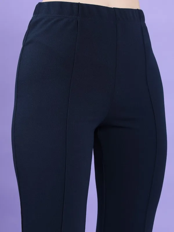 Tokyo Talkies Women Navy Blue Solid Bootcut Casual Trousers