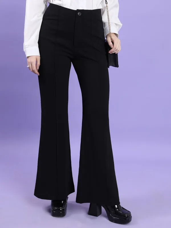  Tokyo Talkies Women Black Solid Bootcut Casual Trousers