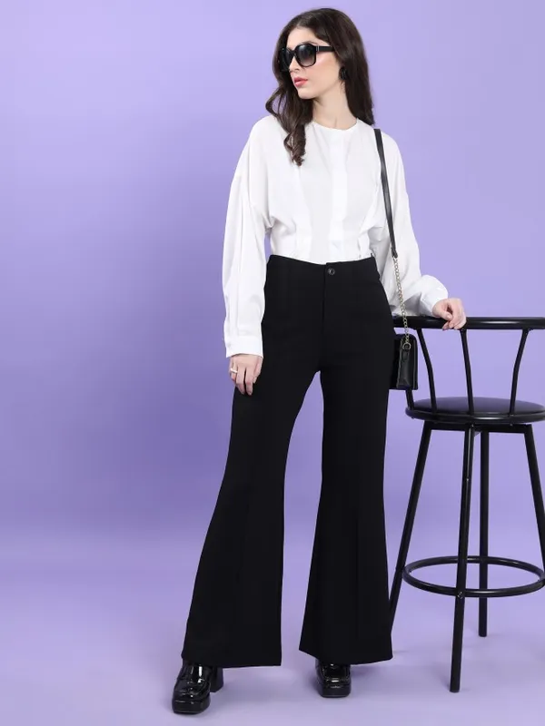  Tokyo Talkies Women Black Solid Bootcut Casual Trousers