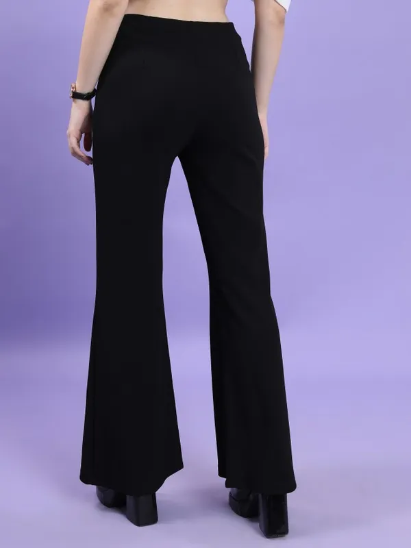  Tokyo Talkies Women Black Solid Bootcut Casual Trousers