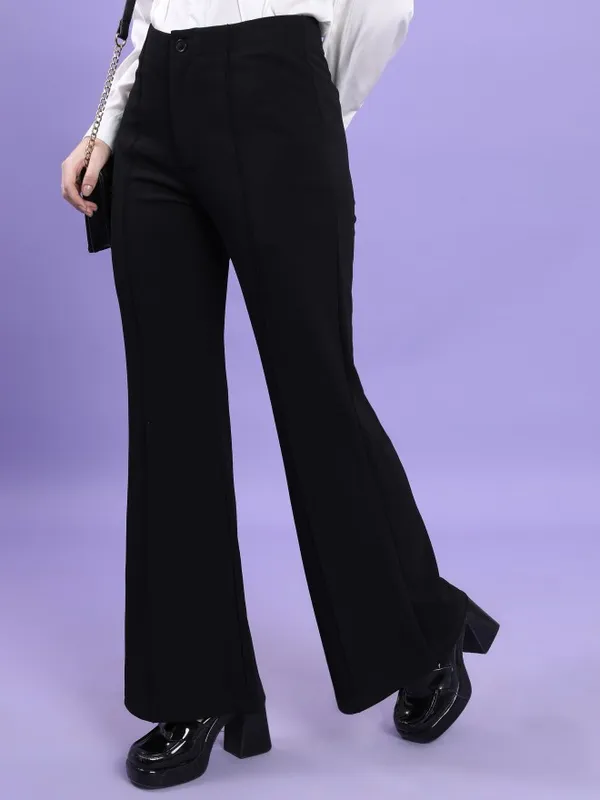  Tokyo Talkies Women Black Solid Bootcut Casual Trousers