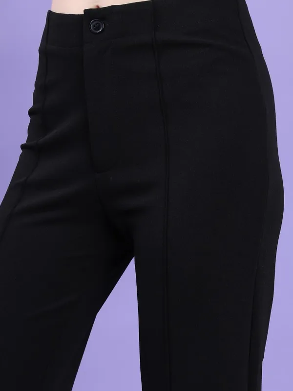  Tokyo Talkies Women Black Solid Bootcut Casual Trousers