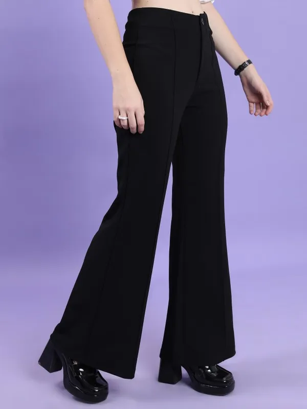  Tokyo Talkies Women Black Solid Bootcut Casual Trousers