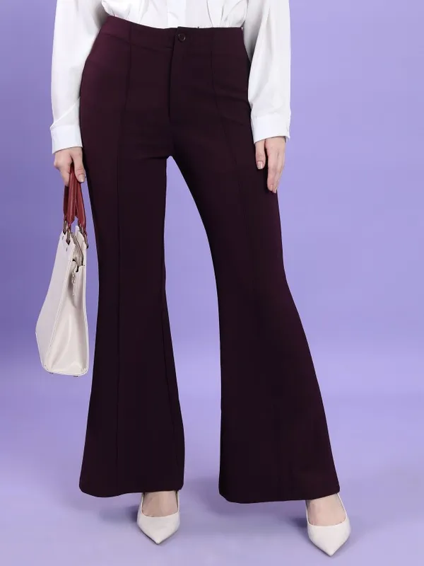  Tokyo Talkies Women Purple Solid Bootcut Casual Trousers