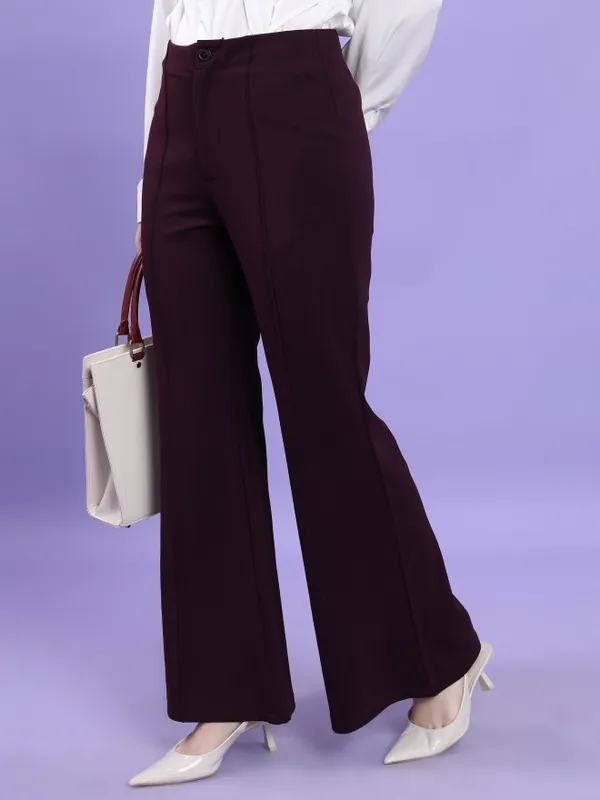 Tokyo Talkies Women Purple Solid Bootcut Casual Trousers
