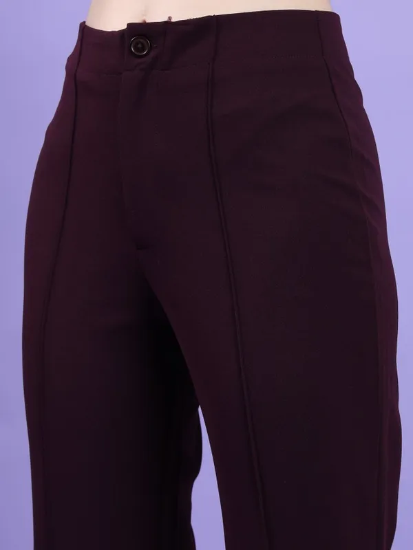  Tokyo Talkies Women Purple Solid Bootcut Casual Trousers