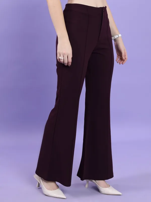  Tokyo Talkies Women Purple Solid Bootcut Casual Trousers