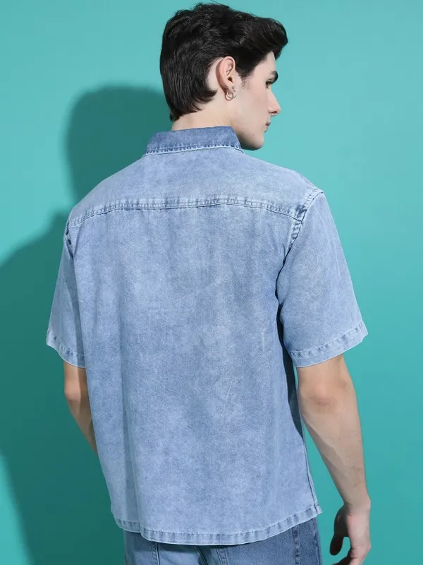  Highlander Men Blue Faded Oversized Fit Casual Shirts