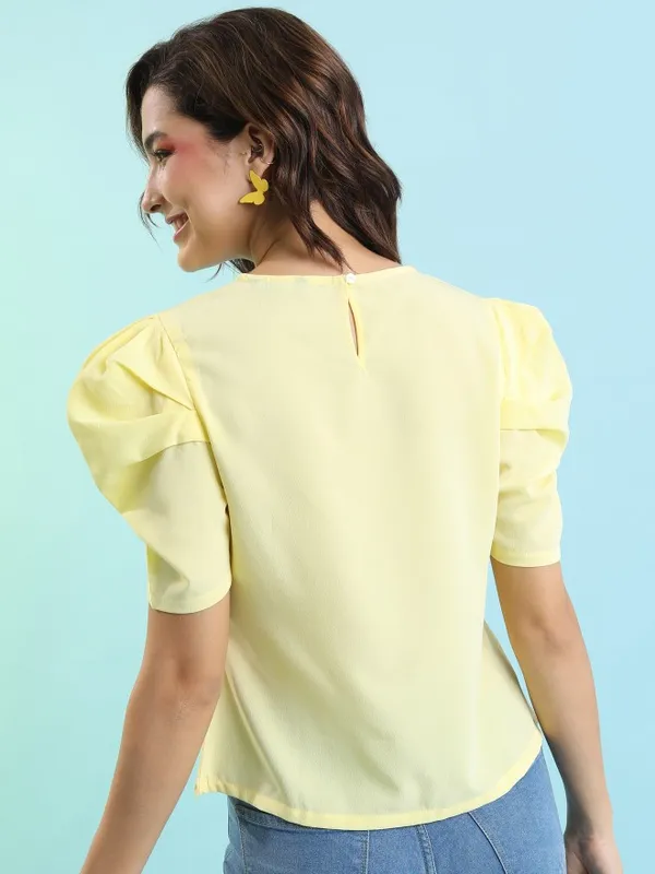 Tokyo Talkies Women Yellow Solid Fitted Top