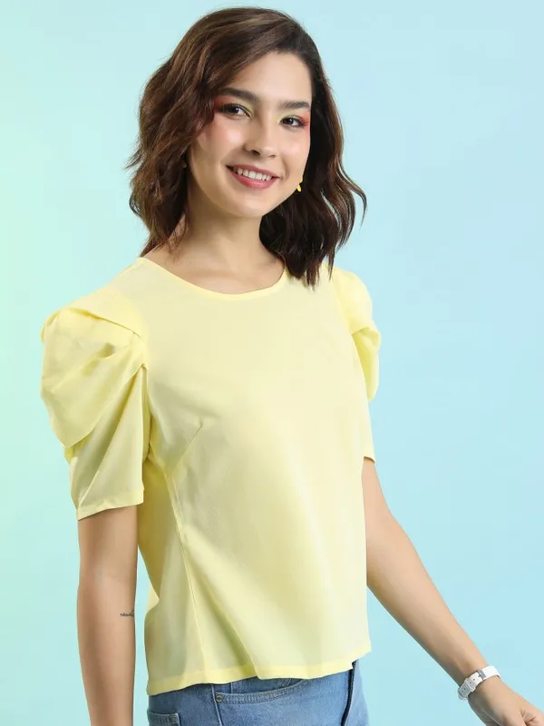 Tokyo Talkies Women Yellow Solid Fitted Top