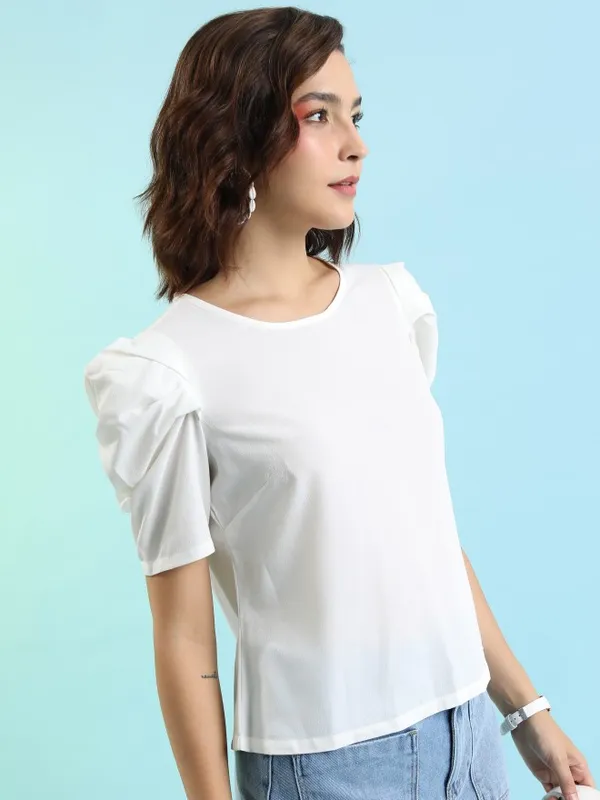 Tokyo Talkies Women White Solid Regular Top
