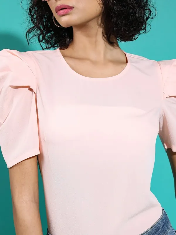 Tokyo Talkies Women Pink Solid Regular Top
