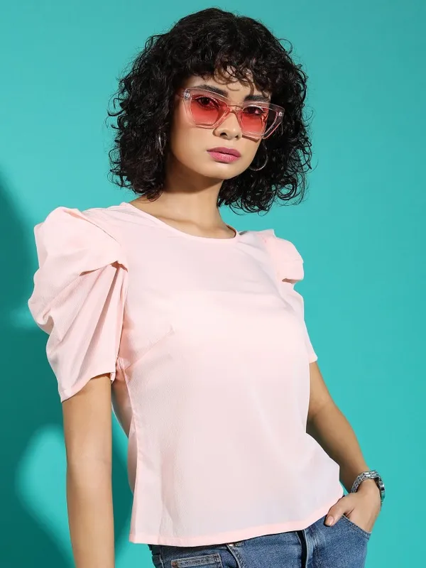 Tokyo Talkies Women Pink Solid Regular Top