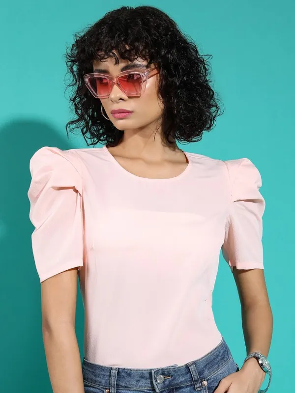 Tokyo Talkies Women Pink Solid Regular Top