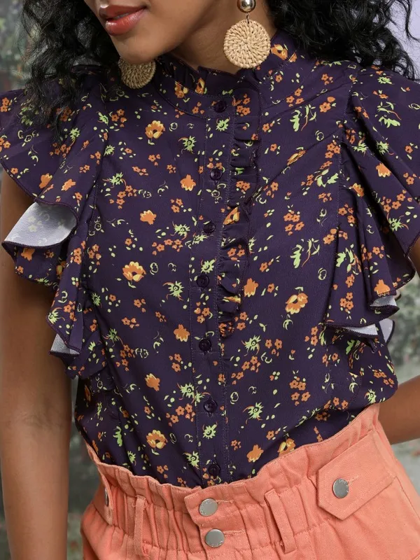  Tokyo Talkies Women Purple Printed Blouson Tops