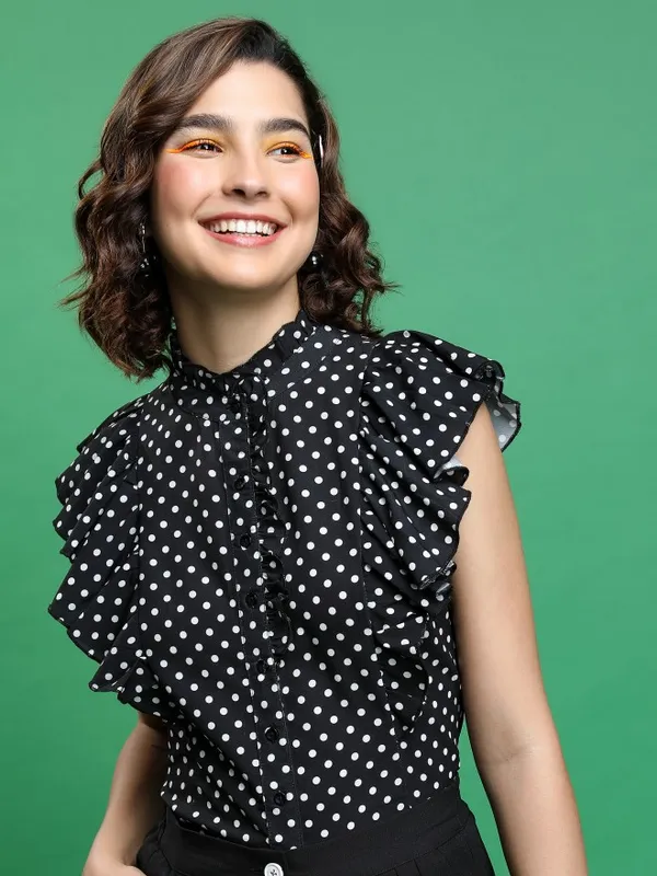  Tokyo Talkies Women Black Printed Blouson Tops