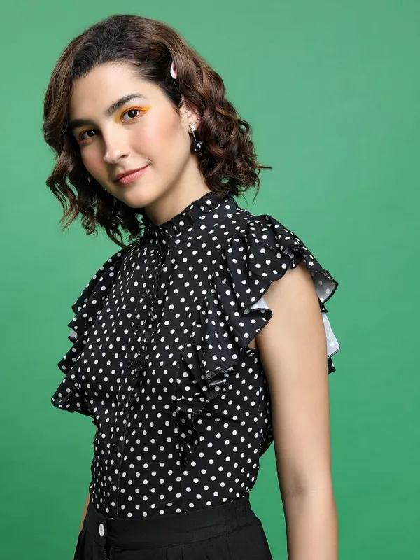  Tokyo Talkies Women Black Printed Blouson Tops