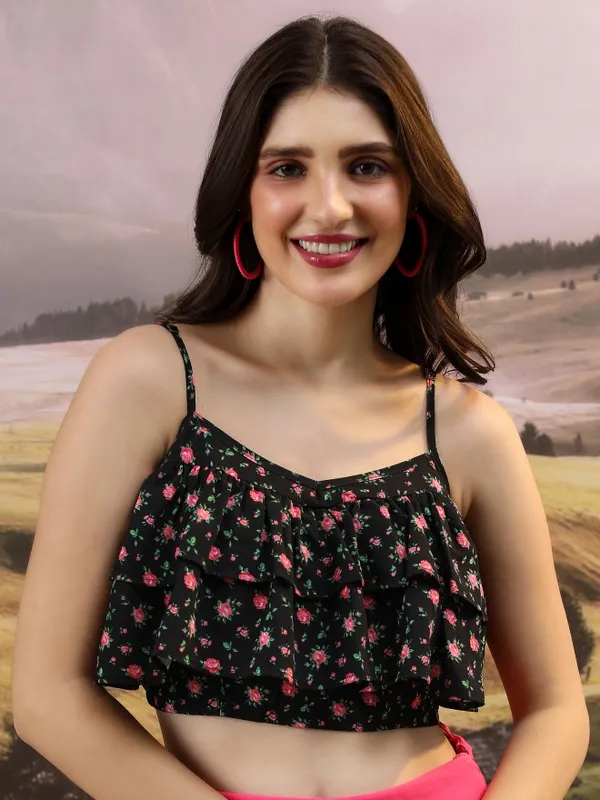 Tokyo Talkies Women Black Printed Regular Top