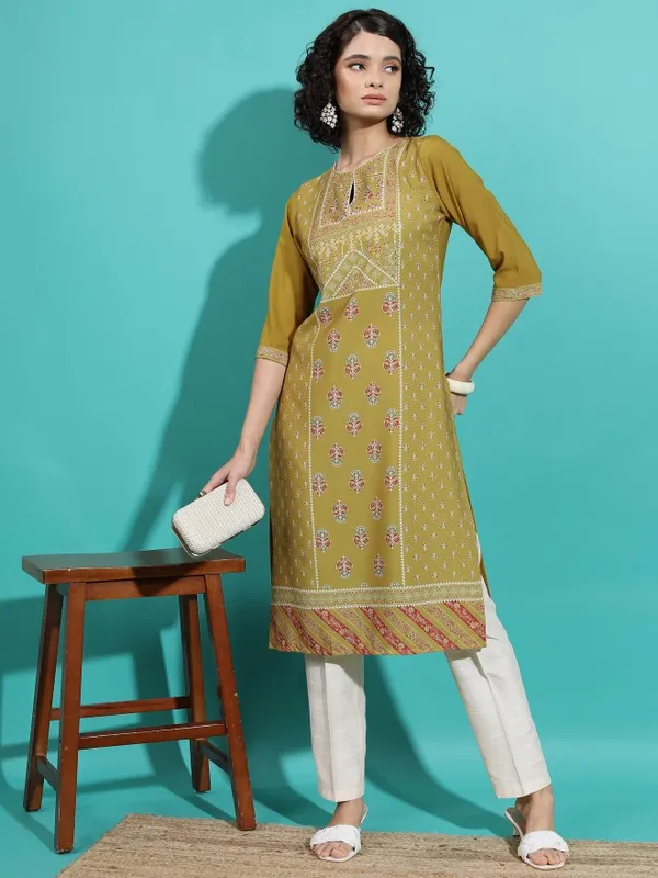  Vishudh  Women Mustard Printed Straight Kurtas