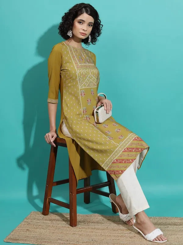  Vishudh  Women Mustard Printed Straight Kurtas
