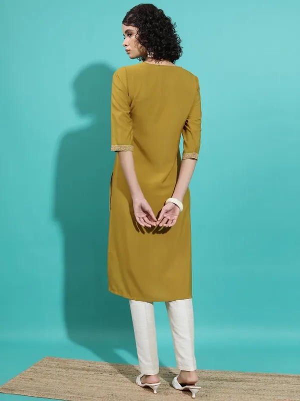  Vishudh  Women Mustard Printed Straight Kurtas