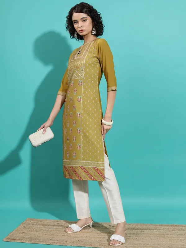  Vishudh  Women Mustard Printed Straight Kurtas