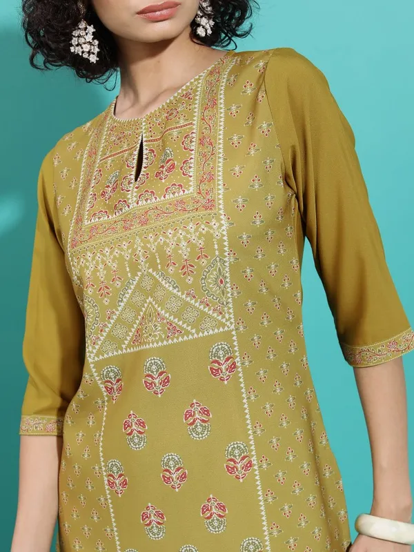  Vishudh  Women Mustard Printed Straight Kurtas