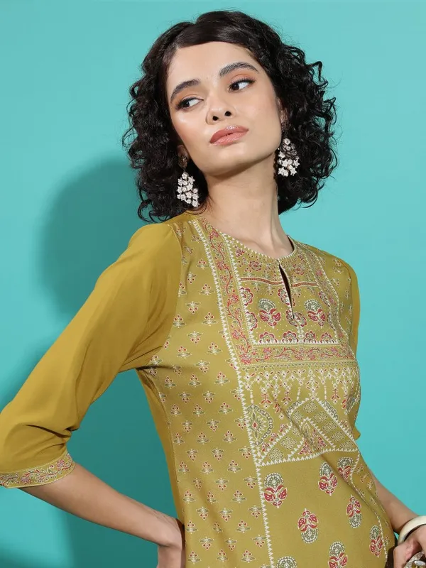  Vishudh  Women Mustard Printed Straight Kurtas