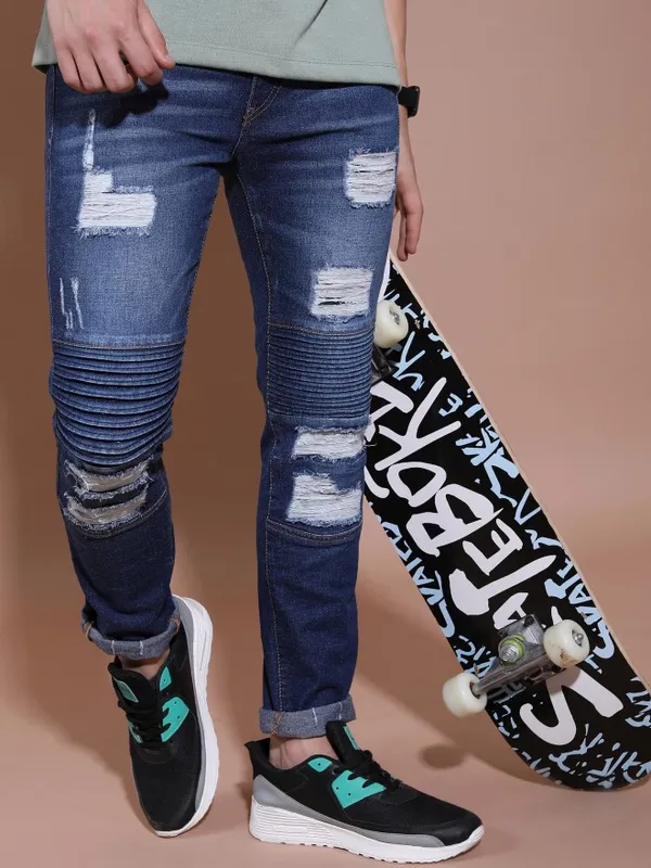  Highlander Men Blue Super Skinny Fit Highly Distressed Jeans