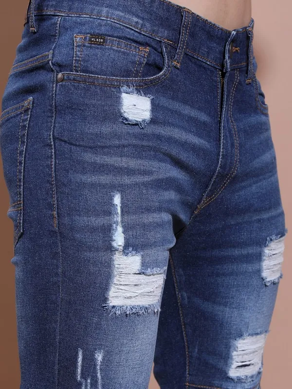  Highlander Men Blue Super Skinny Fit Highly Distressed Jeans