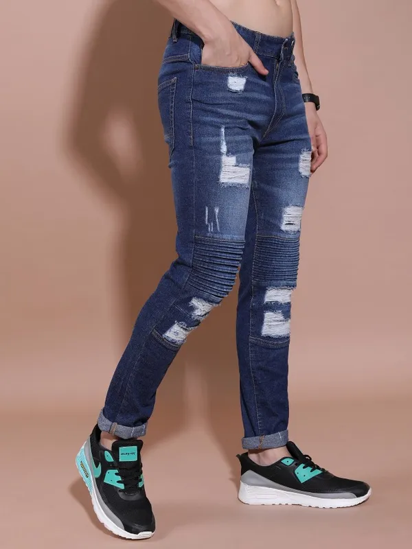  Highlander Men Blue Super Skinny Fit Highly Distressed Jeans