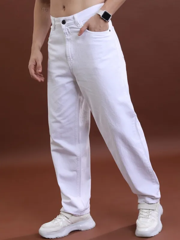  Highlander Men White Relaxed Fit Clean Look Jeans