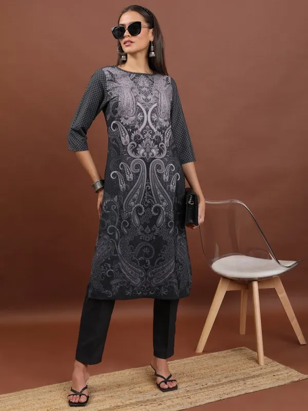 Ketch Women Black Printed Straight Kurta