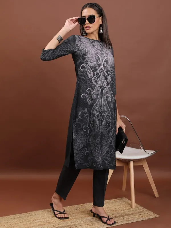 Ketch Women Black Printed Straight Kurta