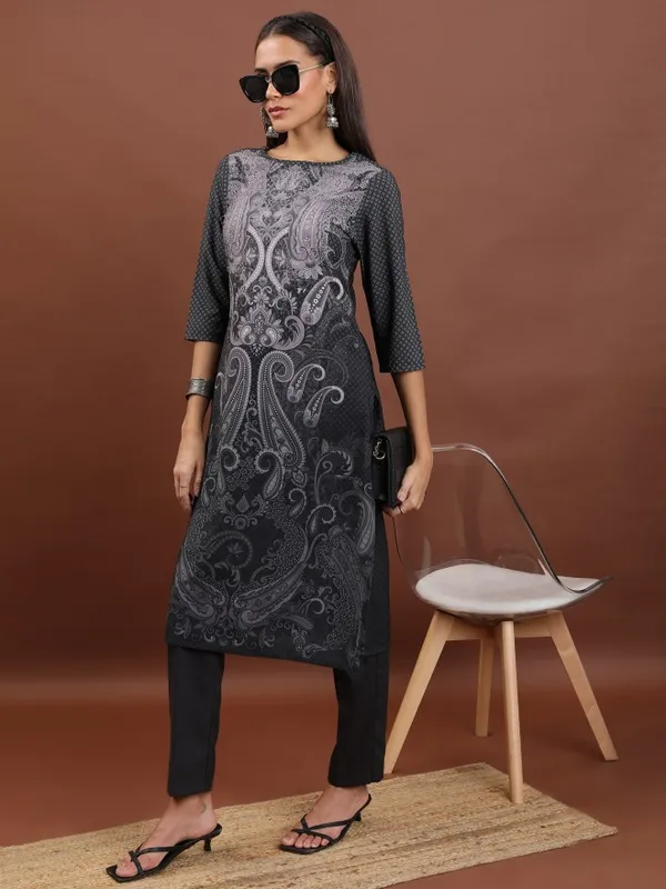 Ketch Women Black Printed Straight Kurta