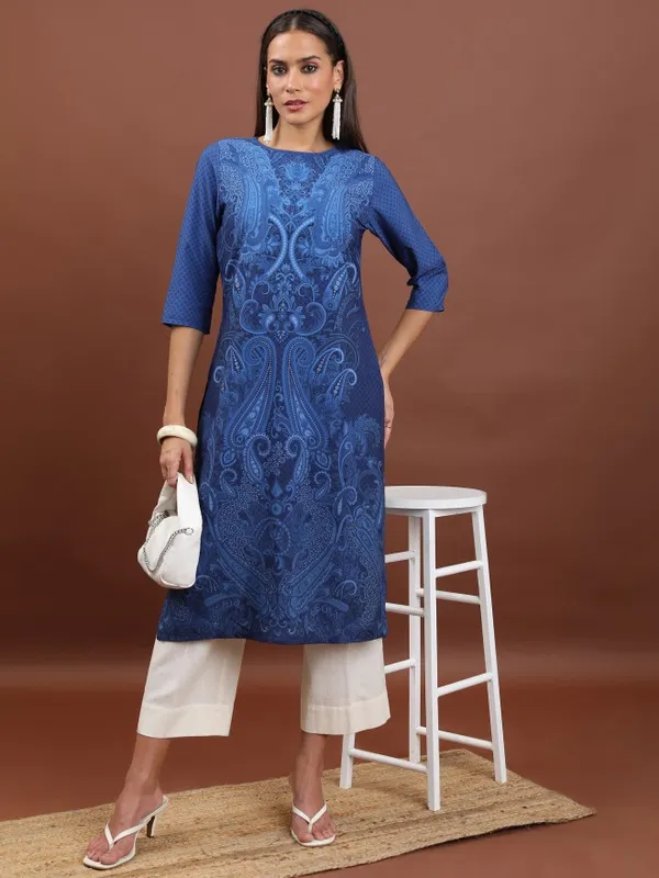  Ketch Women Blue Printed Straight Kurtas