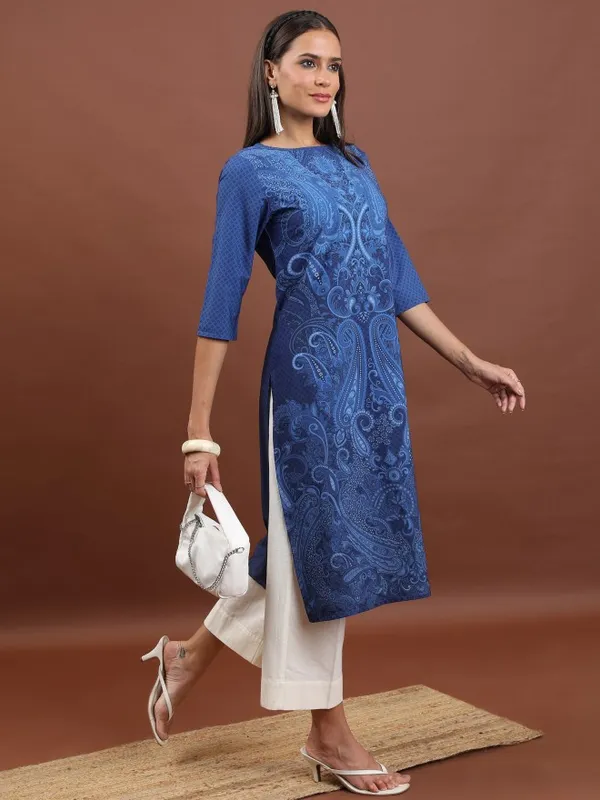  Ketch Women Blue Printed Straight Kurtas