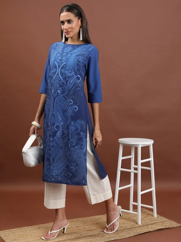  Ketch Women Blue Printed Straight Kurtas