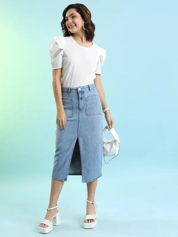 Tokyo Talkies Women Blue Midi Skirt