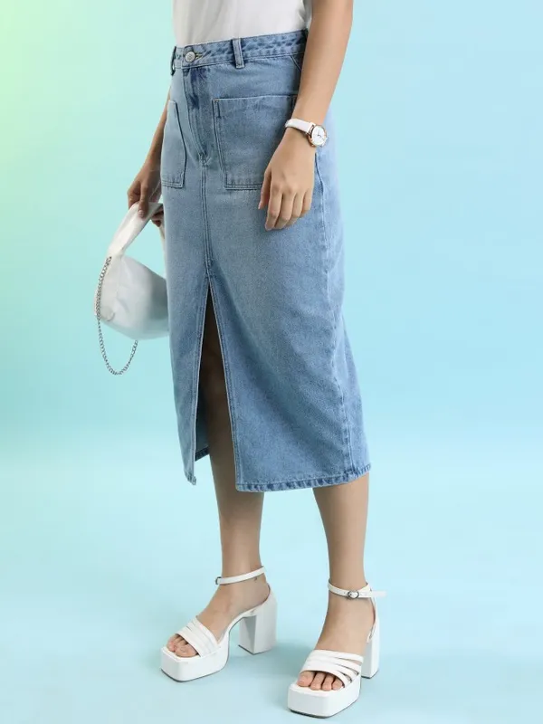 Tokyo Talkies Women Blue Midi Skirt