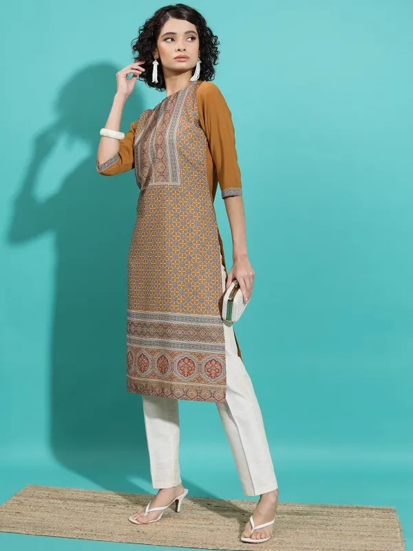  Vishudh  Women Terracotta Printed Straight Kurtas