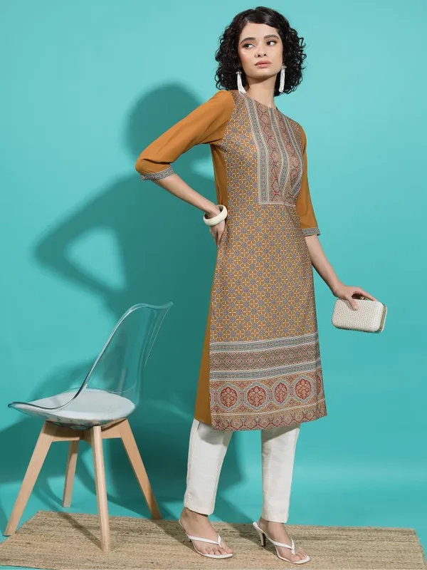  Vishudh  Women Terracotta Printed Straight Kurtas