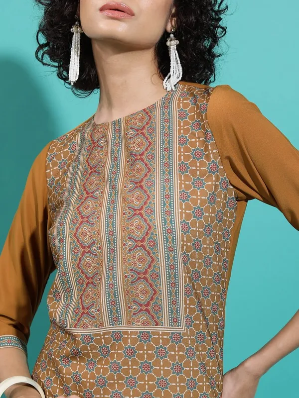  Vishudh  Women Terracotta Printed Straight Kurtas