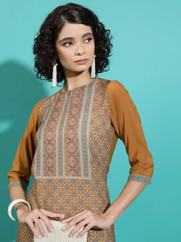  Vishudh  Women Terracotta Printed Straight Kurtas