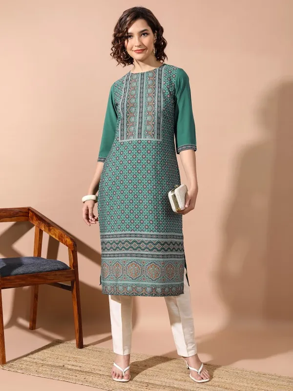  Vishudh  Women Green Printed Straight Kurtas